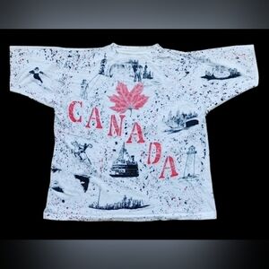 Vintage 90s Canada All Over Print AOP T-Shirt Double Sided Single Stitch XL